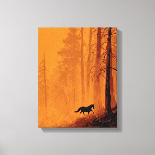 Dravend Paard Blaze Oranje Bos Kunst Canvas Afdruk (Voorkant)