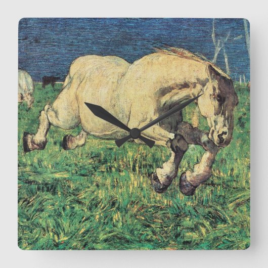 Dravend Paard door Giovanni Segantini, Vintage Kun Vierkante Klok (Voorkant)