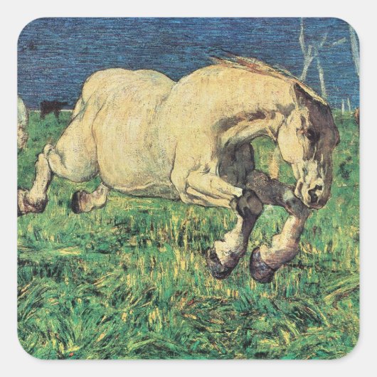 Dravend Paard door Giovanni Segantini, Vintage Kun Vierkante Sticker (Voorkant)