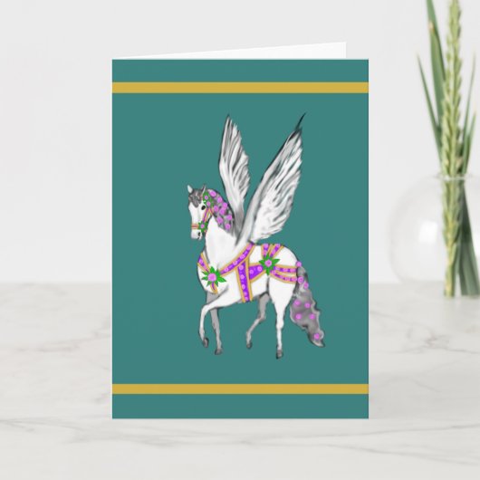 Dravend Paard Kaart met Vintage Draaimolen Pegasus (Voorkant)