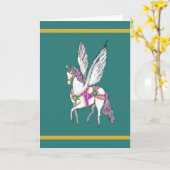 Dravend Paard Kaart met Vintage Draaimolen Pegasus (Gele Bloem)