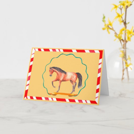 Dravend Paard met Lintjes Kerst Kaart (Gele Bloem)