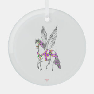 Dravend wit Pegasus-vintagecarrouselpaard  Glas Ornament