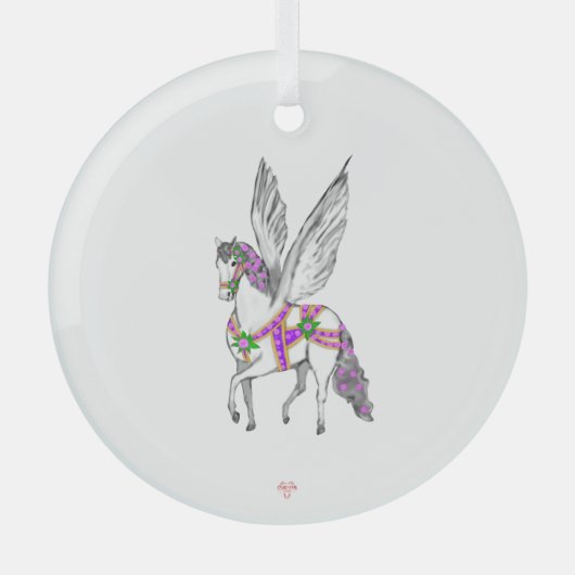 Dravend witte Pegasus antieke carrouselpaard  Glas Ornament (Voorkant)
