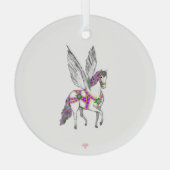 Dravend witte Pegasus antieke carrouselpaard  Glas Ornament (Achterkant)