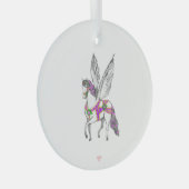 Dravend witte Pegasus antieke carrouselpaard  Glas Ornament (Voorkant Rechts)