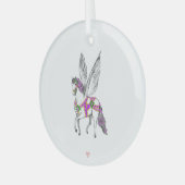 Dravend witte Pegasus antieke carrouselpaard  Glas Ornament (Voorkant links)