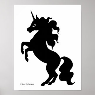 Dravende Eenhoorn - Minimalistische Zwarte en Witt Poster