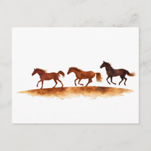 Dravende paarden op waterverf vlakte briefkaart