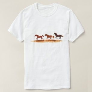 Dravende paarden op waterverf vlakte t-shirt