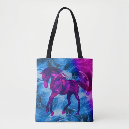 Dravende Zwarte Fantasy Paard Kunst Tote Bag (Voorkant)