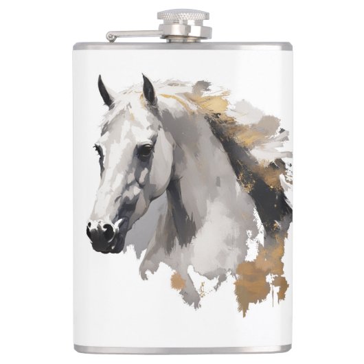 Dravers Grace White Horse Kunst Heupfles (Voorkant)