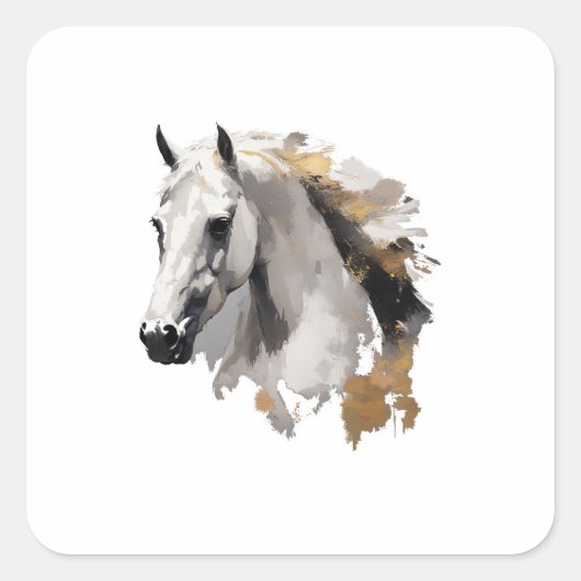 Dravers Grace White Horse Kunst Vierkante Sticker (Voorkant)