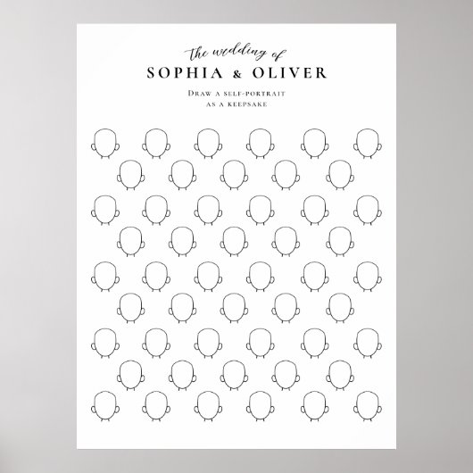 Draw Your Face 50 Guests Book Wedding Fun Poster (Voorkant)