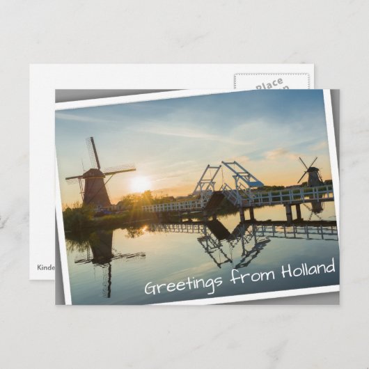 Drawbridge en windmolens bij zonsondergang in Nede Briefkaart (Voorkant / Achterkant)