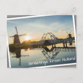 Drawbridge en windmolens bij zonsondergang in Nede Briefkaart (Voorkant)