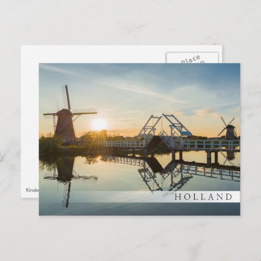 Drawbridge en windmolens bij zonsondergang in Nede Briefkaart (Voorkant / Achterkant)