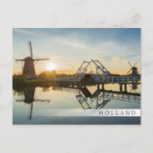 Drawbridge en windmolens bij zonsondergang in Nede Briefkaart (Voorkant)