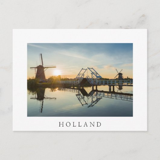 Drawbridge en windmolens bij zonsondergang in Nede Briefkaart (Voorkant)