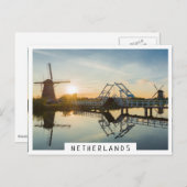 Drawbridge en windmolens bij zonsondergang in Nede Briefkaart (Voorkant / Achterkant)