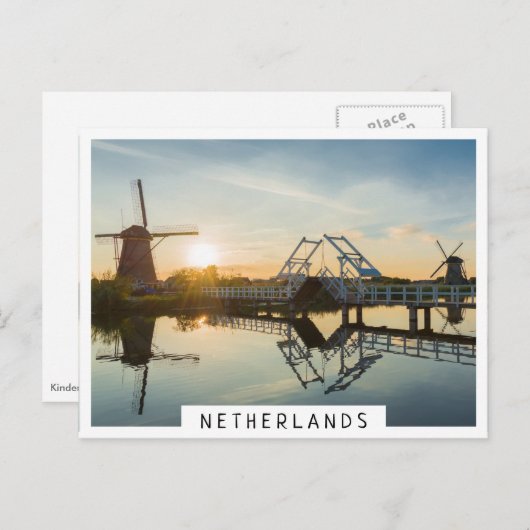 Drawbridge en windmolens bij zonsondergang in Nede Briefkaart (Voorkant / Achterkant)