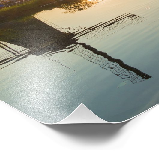 Drawbridge en windmolens bij zonsondergang in Nede Foto Afdruk (Hoek)