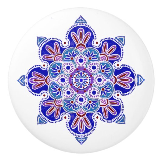 Drawer Pull, met blauw en paars medaillon Keramische Knop (Voorkant)