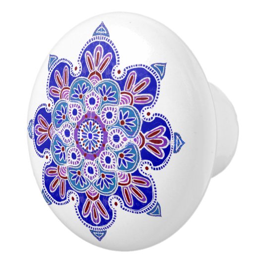 Drawer Pull, met blauw en paars medaillon Keramische Knop (Rechts)