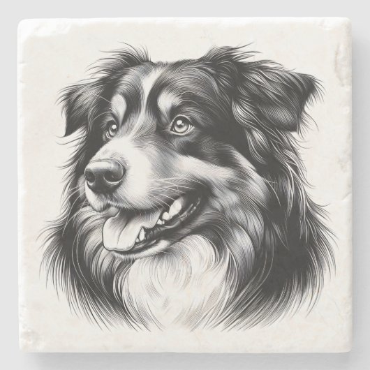 Drawing Australian Shepherd Stenen Onderzetter (Voorkant)