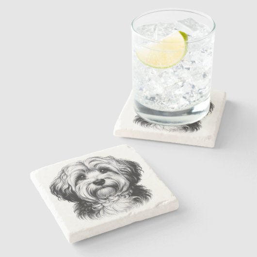 Drawing Havanese Dog Stenen Onderzetter (Zijkant)