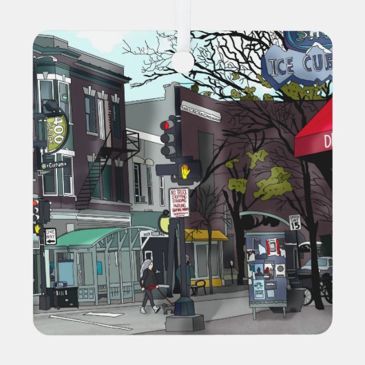 Drawing of Downtown Madison, Wisconsin Christmas Metalen Ornament (Achterkant)