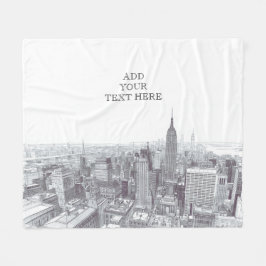 Drawing of New York City Landscape Custom Fleece Deken