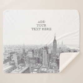 Drawing of New York City Landscape Custom Sherpa Deken