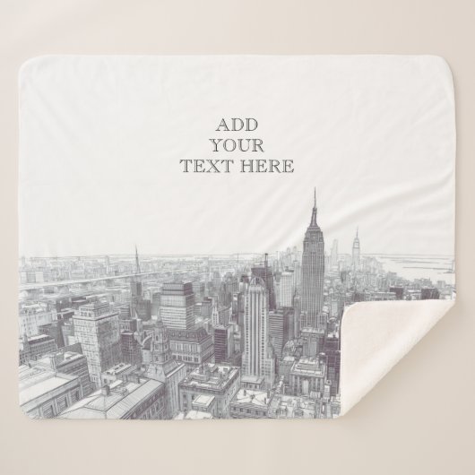 Drawing of New York City Landscape Custom Sherpa Deken (Voorkant (horizontaal))