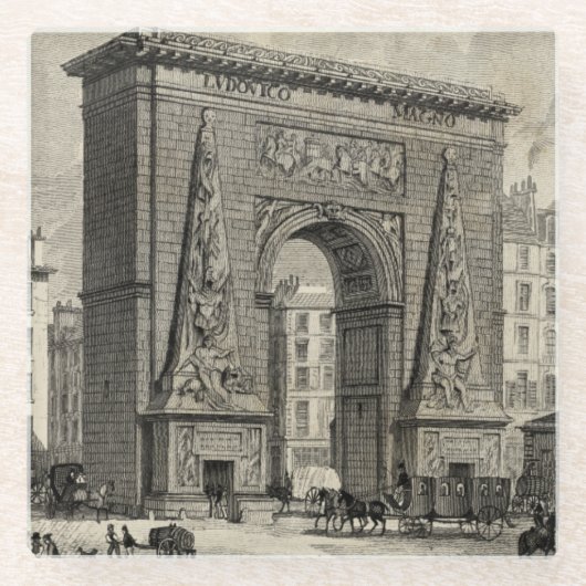 Drawing of Porte Saint-Denis Monument Glazen Onderzetter (Voorkant)