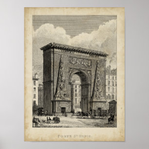 Drawing of Porte Saint-Denis Monument Poster