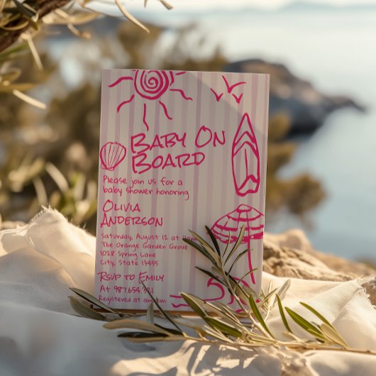Drawn Baby aan boord Surf Summer Girl Baby shower Kaart