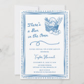 Drawn Blue Bun in the Oven Baby Shower Party Kaart (Voorkant)