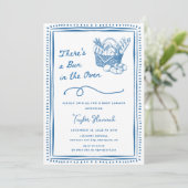 Drawn Blue Bun in the Oven Baby Shower Party Kaart (Staand voorkant)