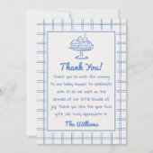 Drawn Blue Gekke Goose Gingham Boy Baby shower Bedankkaart (Voorkant)