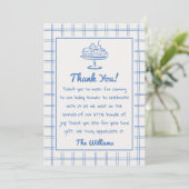 Drawn Blue Gekke Goose Gingham Boy Baby shower Bedankkaart (Staand voorkant)
