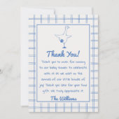 Drawn Blue Gekke Goose Gingham Boy Baby shower Bedankkaart (Voorkant)