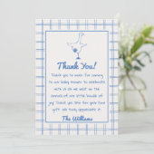 Drawn Blue Gekke Goose Gingham Boy Baby shower Bedankkaart (Staand voorkant)