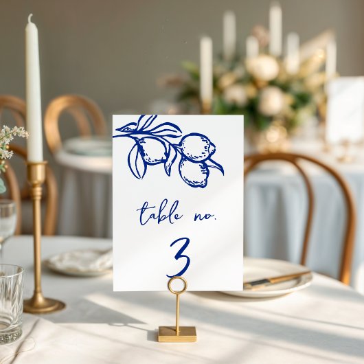 Drawn Blue Lemon 5x7 Wedding Table Number Sign Kaart
