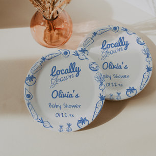 Drawn Blue Lokaal Gegroeide Vegie Baby Boy Douche Papieren Bordje