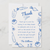 Drawn Blue Lokaal geteelde groenten Baby shower Bedankkaart (Voorkant)