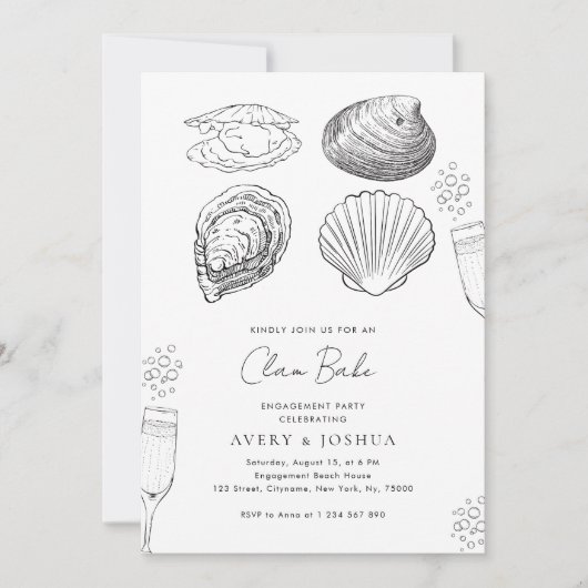 Drawn Champagne Clam Bake Engagement Party Kaart (Voorkant)