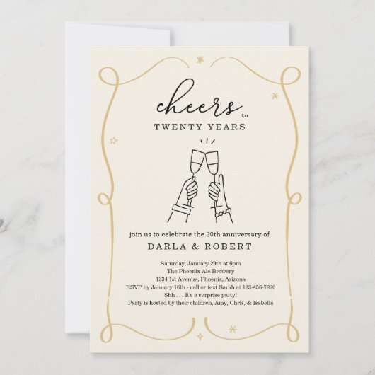 Drawn Cheers Elk Jaar Wedding Jubileum Party Kaart (Voorkant)