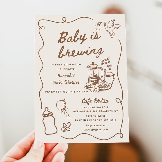 Drawn Coffee Baby is Brewing Baby Shower Kaart
