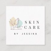 Drawn Flower Roos Line Art Skincare Clean Basic Vierkante Visitekaartje (Voorkant)